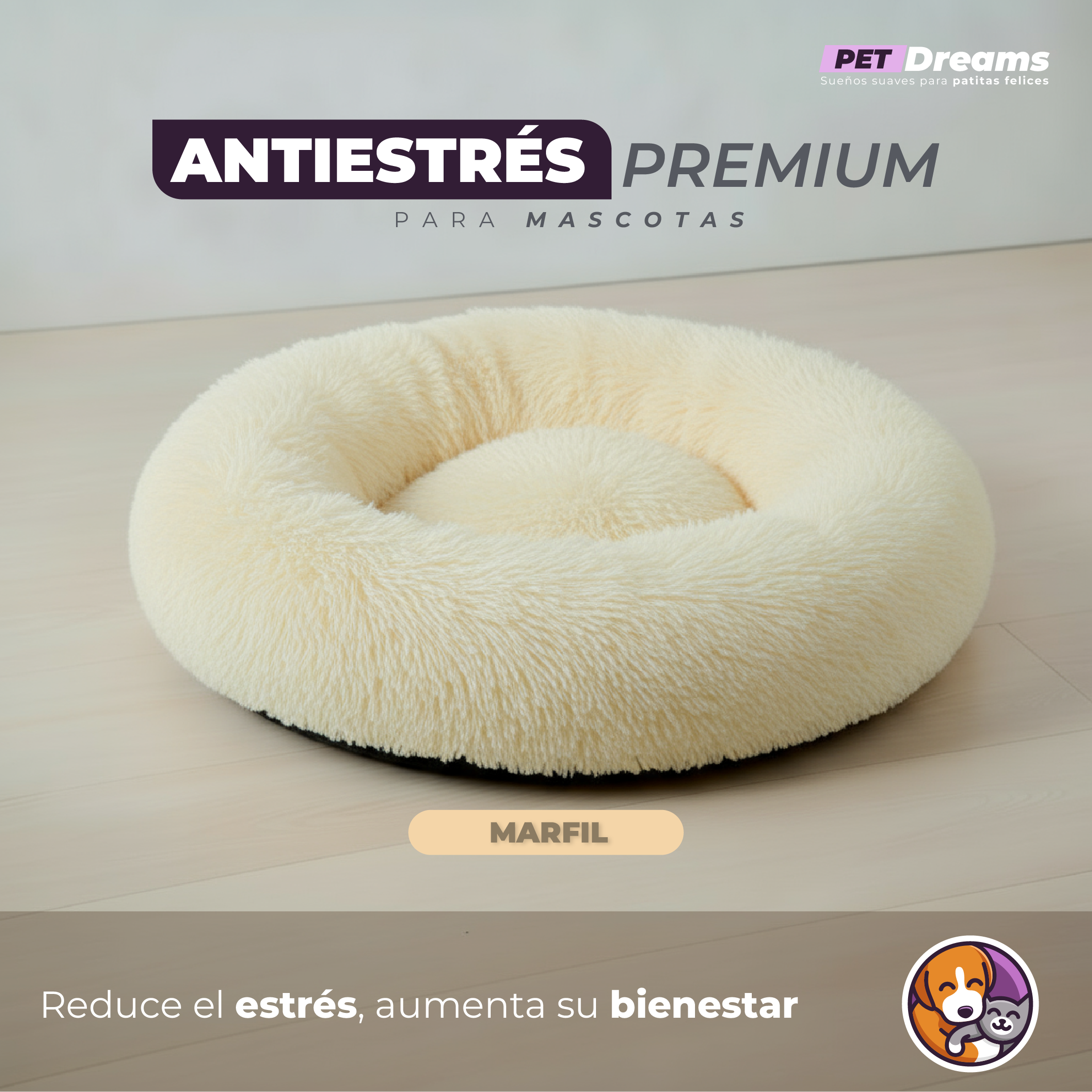 💤 Cama Antiestrés Premium – 60 cm -  Gato & Perro (Talla M)