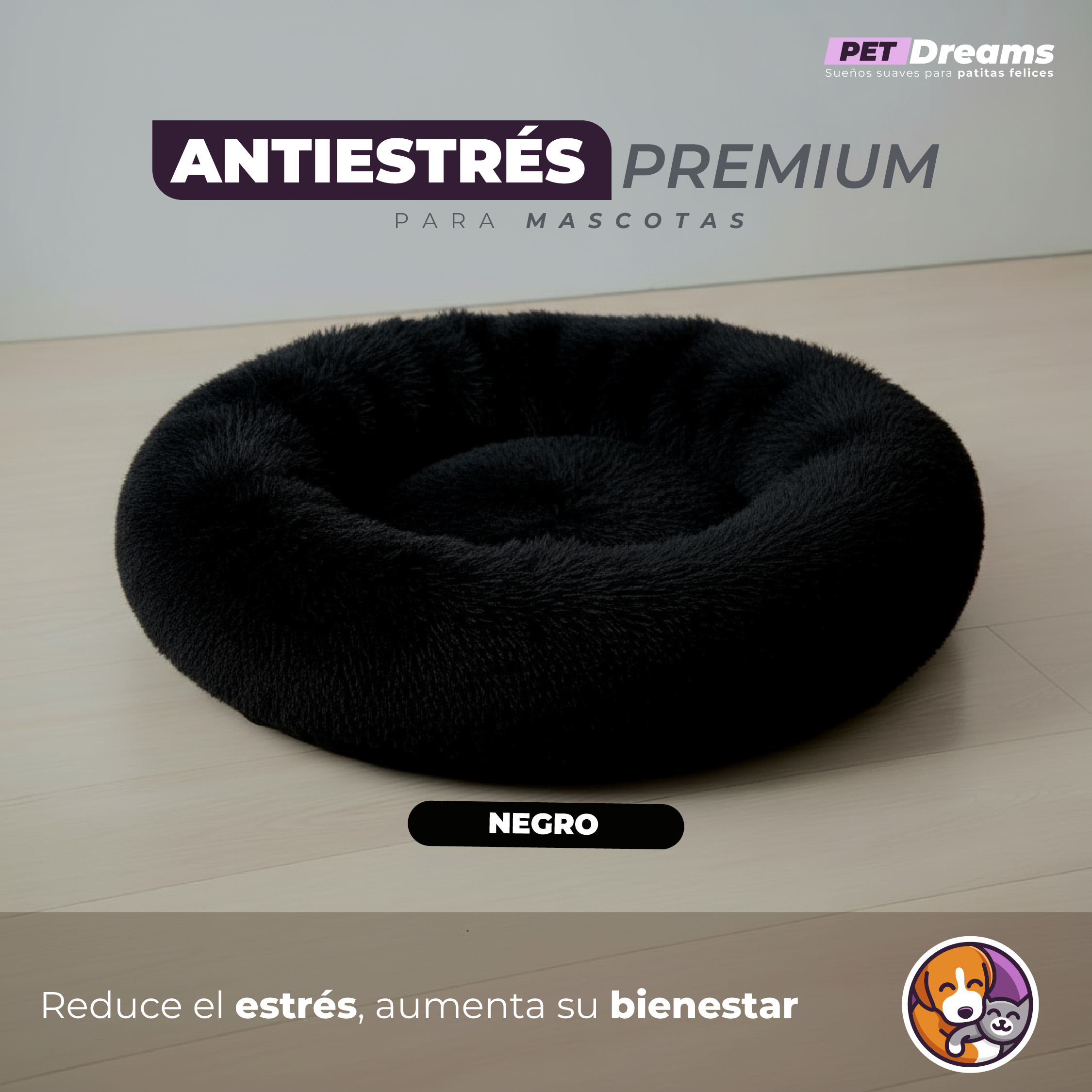 💤 Cama Antiestrés Premium – 60 cm -  Gato & Perro (Talla M)