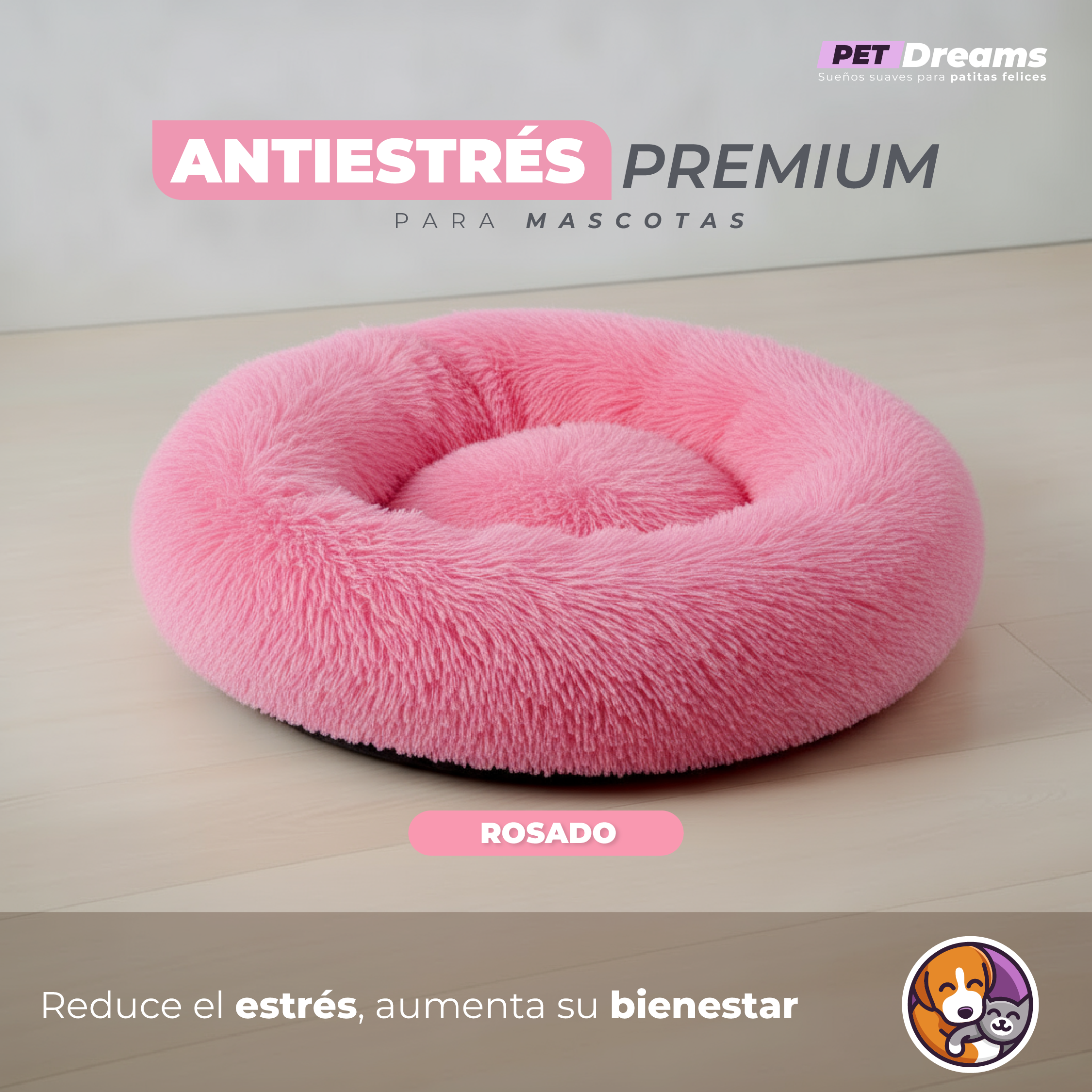 💤 Cama Antiestrés Premium – 60 cm -  Gato & Perro (Talla M)