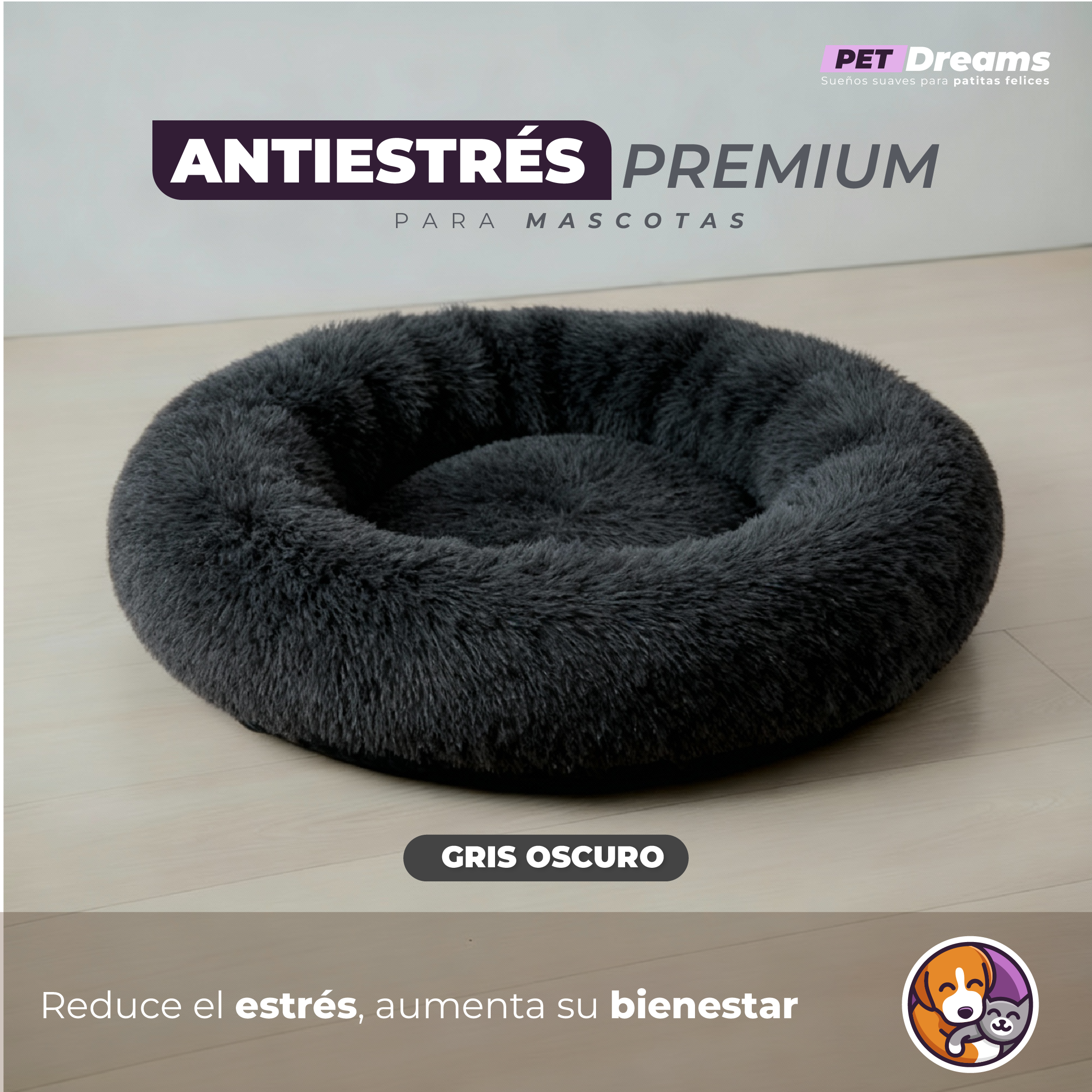 💤 Cama Antiestrés Premium – 60 cm -  Gato & Perro (Talla M)