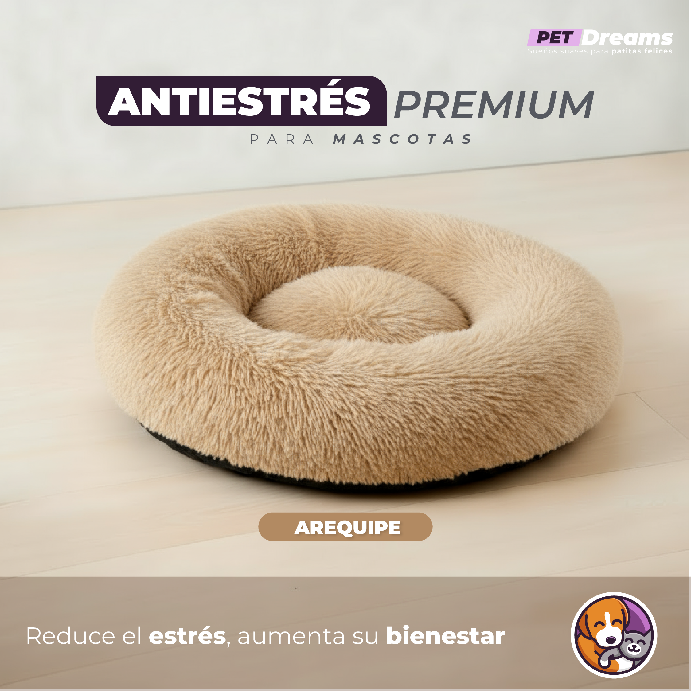💤 Cama Antiestrés Premium – 60 cm -  Gato & Perro (Talla M)