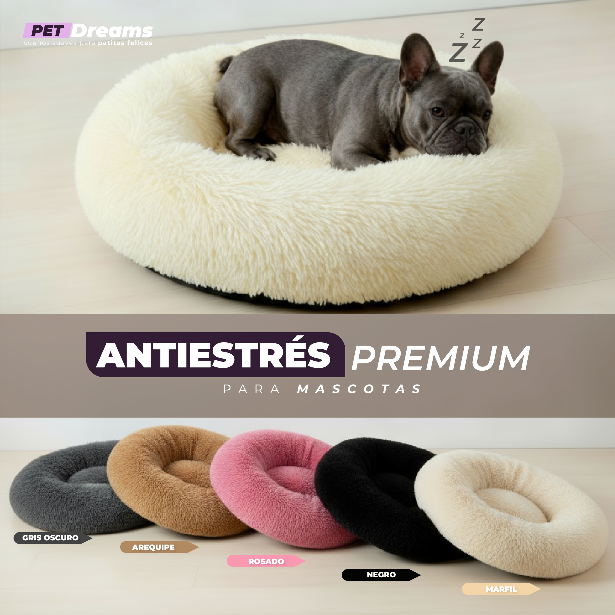 💤 Cama Antiestrés Premium – 60 cm -  Gato & Perro (Talla M)