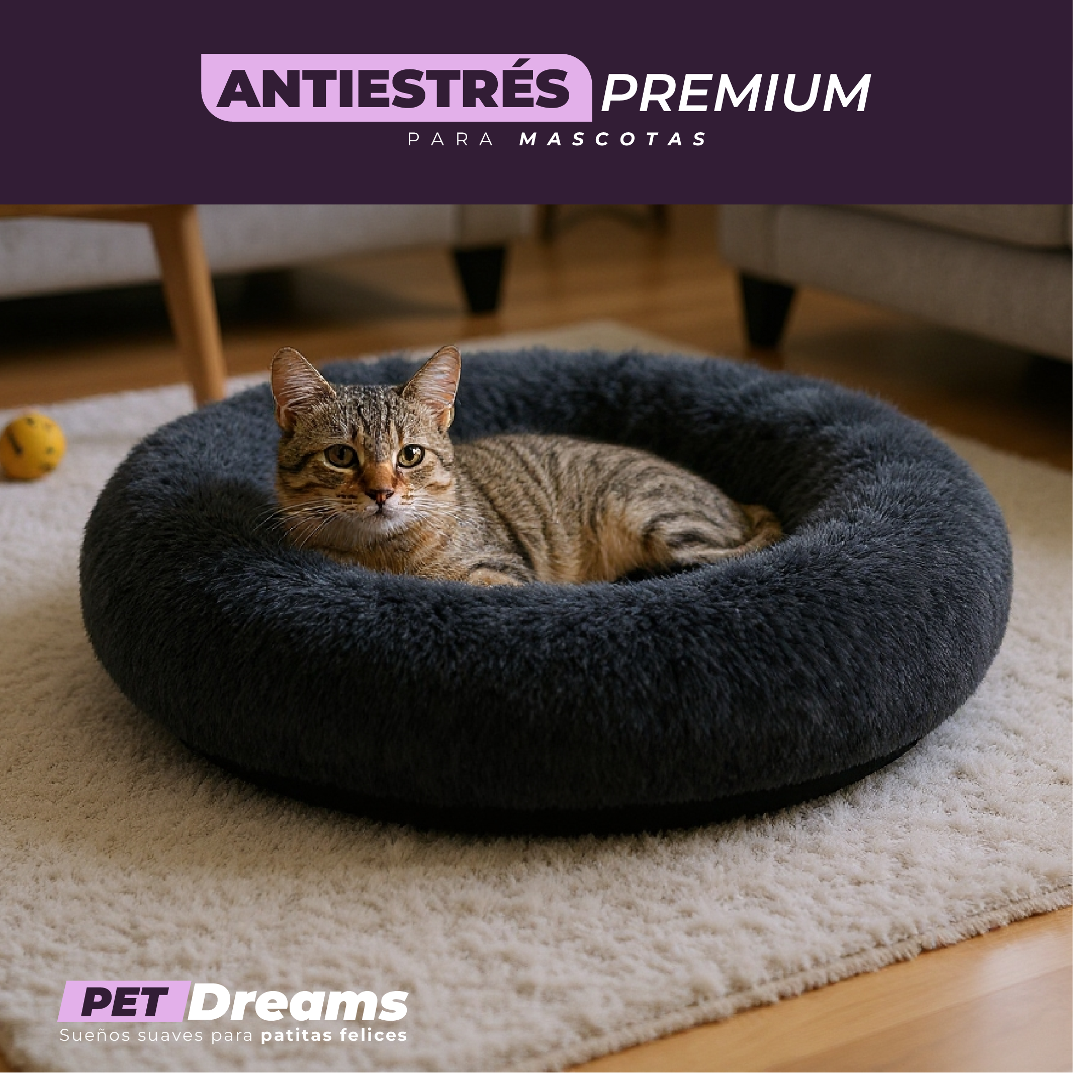 💤 Cama Antiestrés Premium – 60 cm -  Gato & Perro (Talla M)
