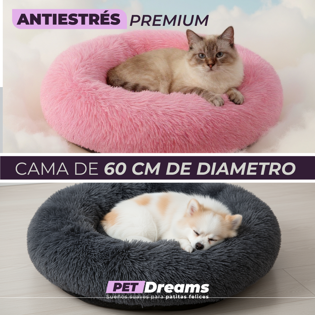 💤 Cama Antiestrés Premium – 60 cm -  Gato & Perro (Talla M)