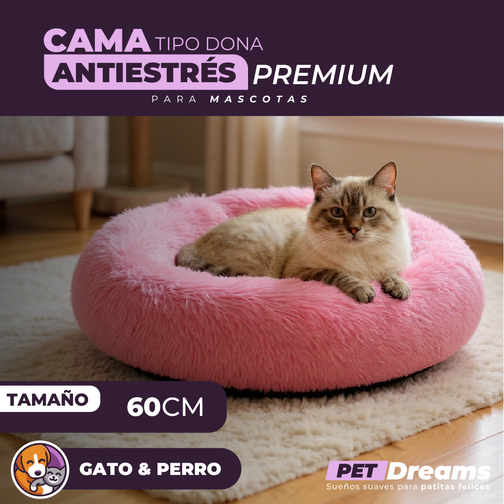 💤 Cama Antiestrés Premium – 60 cm -  Gato & Perro (Talla M)